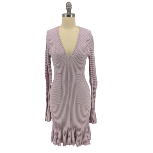 Jonathan Simkhai V-Neck Ribbed Sweater Dress Lavender S preppy fall cocktail - Picture 1 of 7